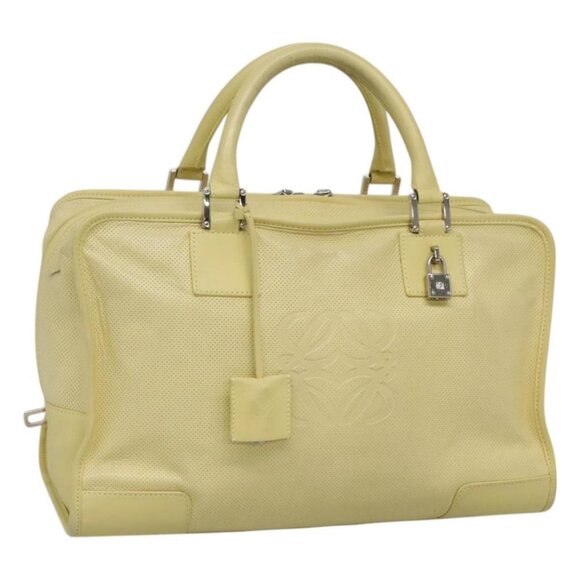 LOEWE Anagram Hand Bag Leather Light Yellow Silver Auth - Picture 1 of 16